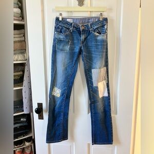 Women's Gap 1969 East Straight Blue Patched Jeans size 25/0